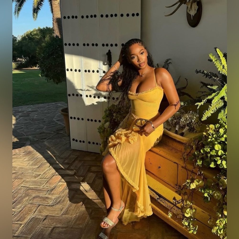 Yellow Ruffled Slip Midi Dress - Picture 7 of 9
